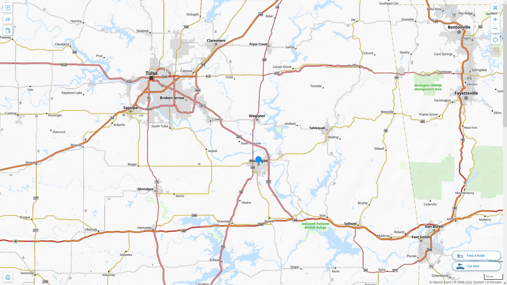 Muskogee Oklahoma Highway and Road Map